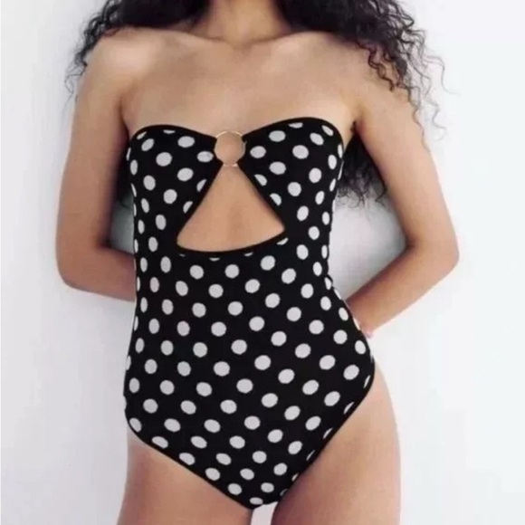 NWT Zara Polka Dot O-ring Cut Out Bodysuit M/L - Picture 2 of 8